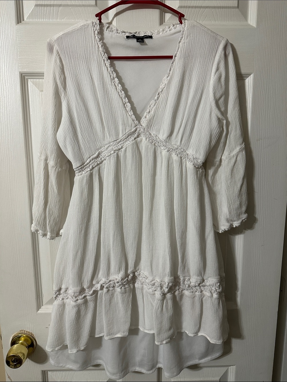 INC International Concepts White V-Neck Boho Tunic with Lace Trim